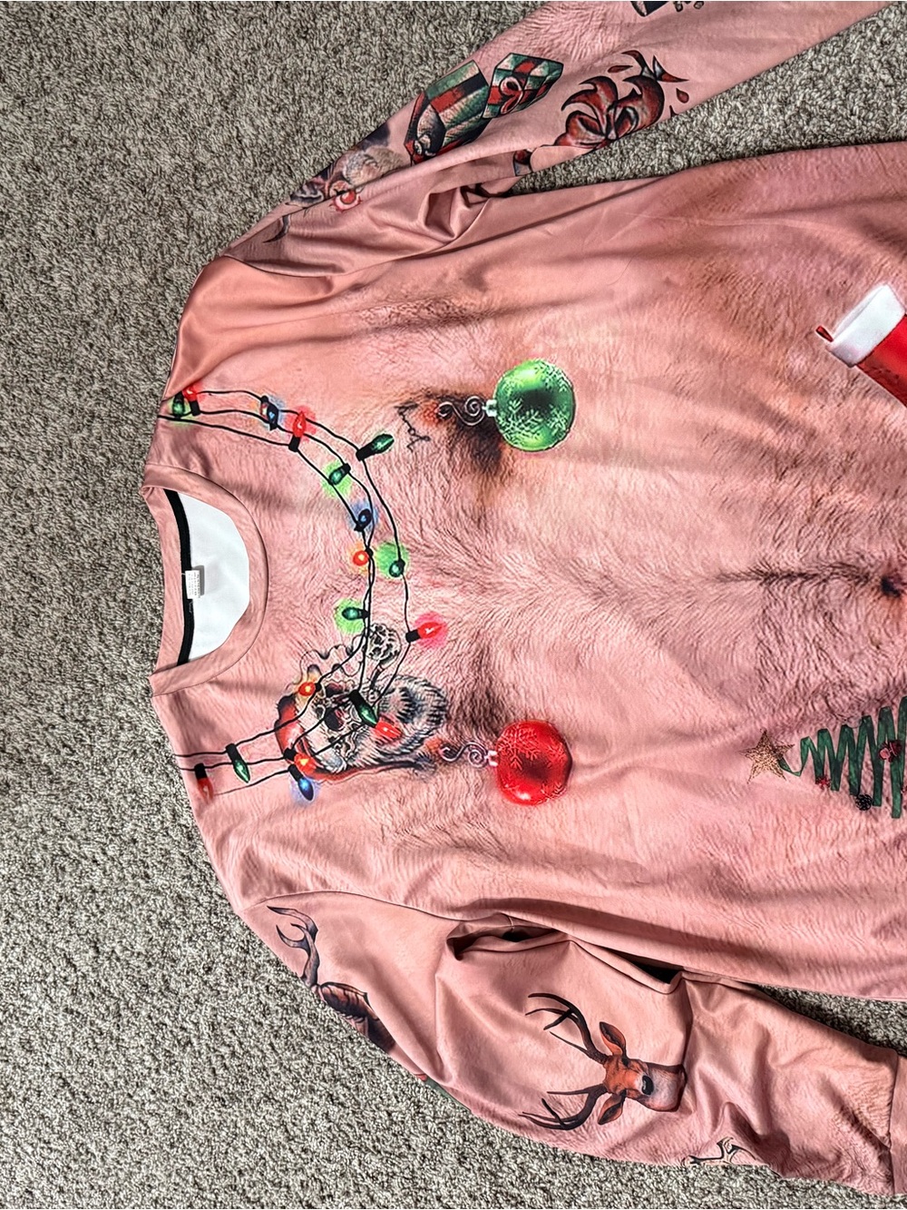 Amazon Pink Men's Crewneck Holiday Graphic Sweater